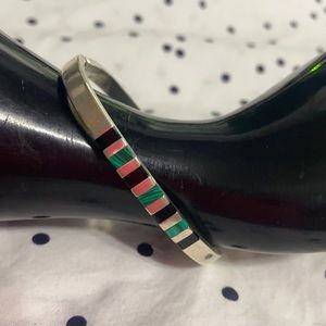 Sterling Silver Bracelet With Green/Black Stone Hand Made In Mexico ~ 925 Purity